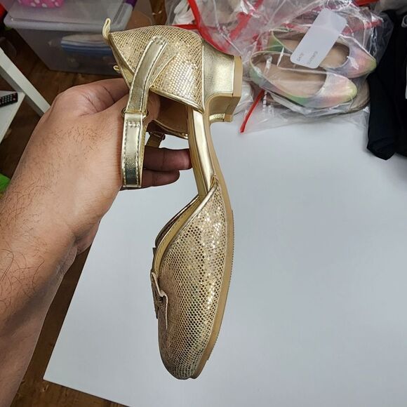 H&M Girls Disney Beauty Beast Belle Elegant Gold Glitter Heels Shoes Size 12 - Picture 10 of 14